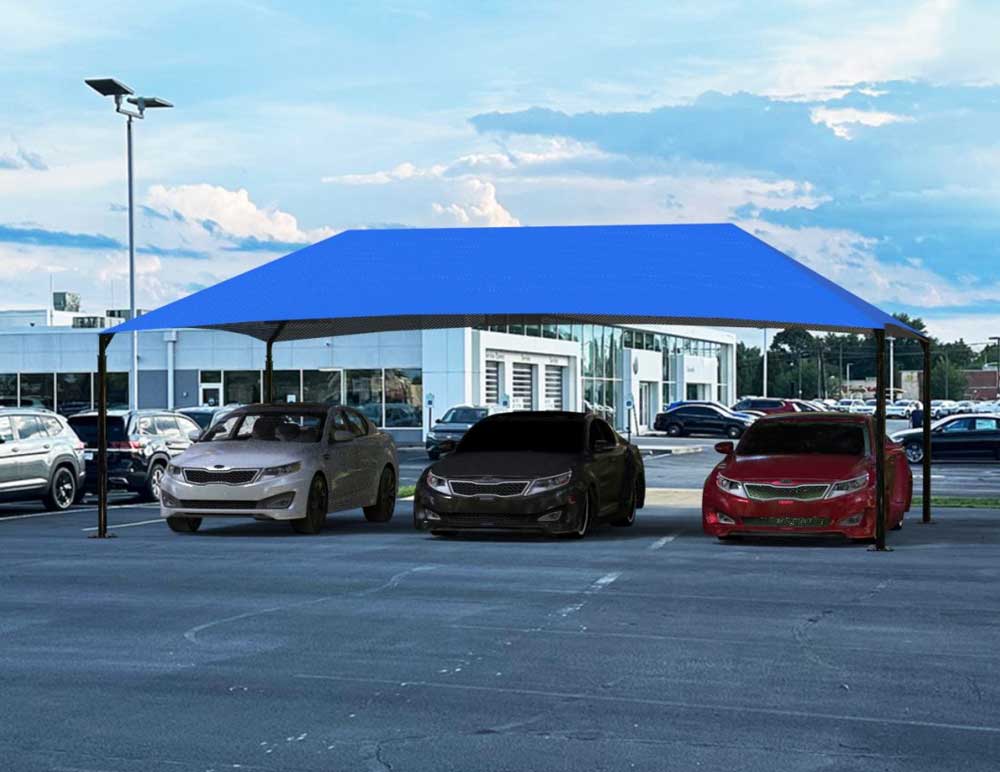 Anchor Industries PERFECTSHADE® car dealership shade structures providing UV protection and enhanced customer experience.