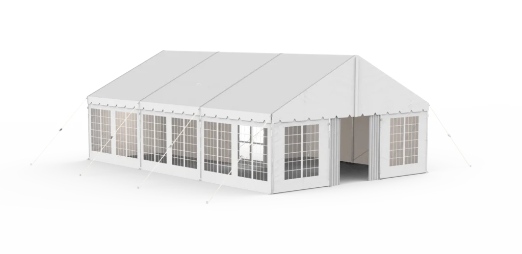Large white clearspan tent rendering with windows for event space use
