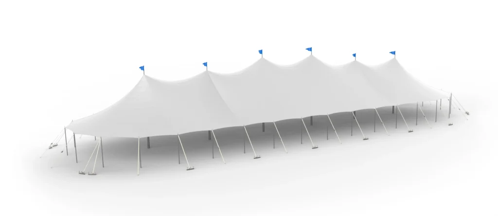 Multiple white high peak tents rendering Anchor Industries
