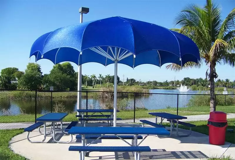 Anchor Industries large blue poolside umbrella at resort