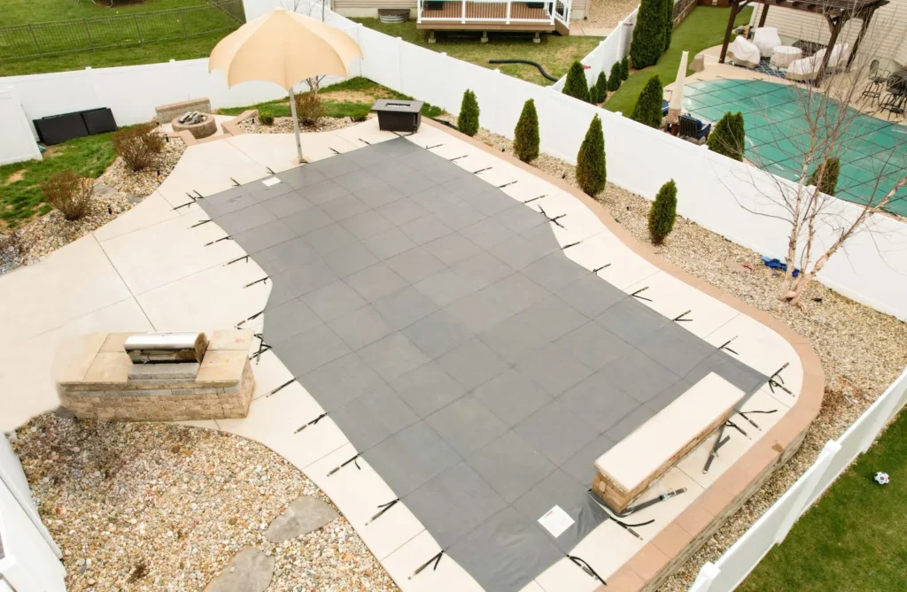 Anchor Industries rectangular mesh pool safety cover installation