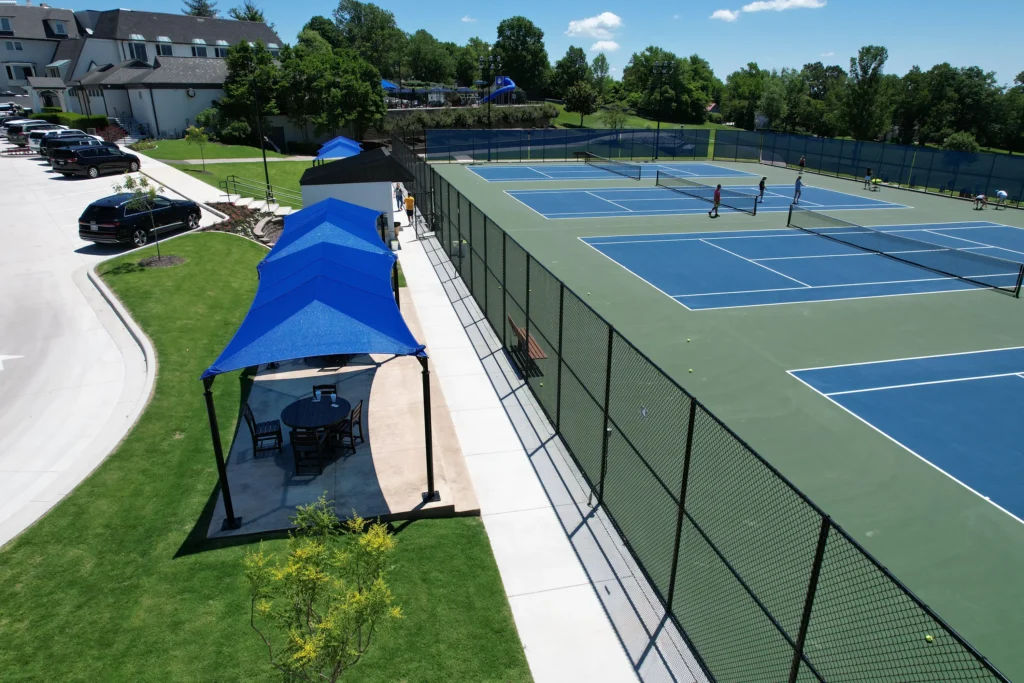 Blue canopy structures by Anchor Industries at sports complex