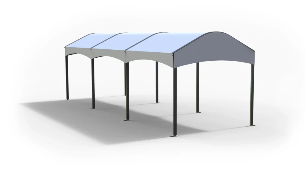 Arched canopy structure rendering with durable fabric roof
