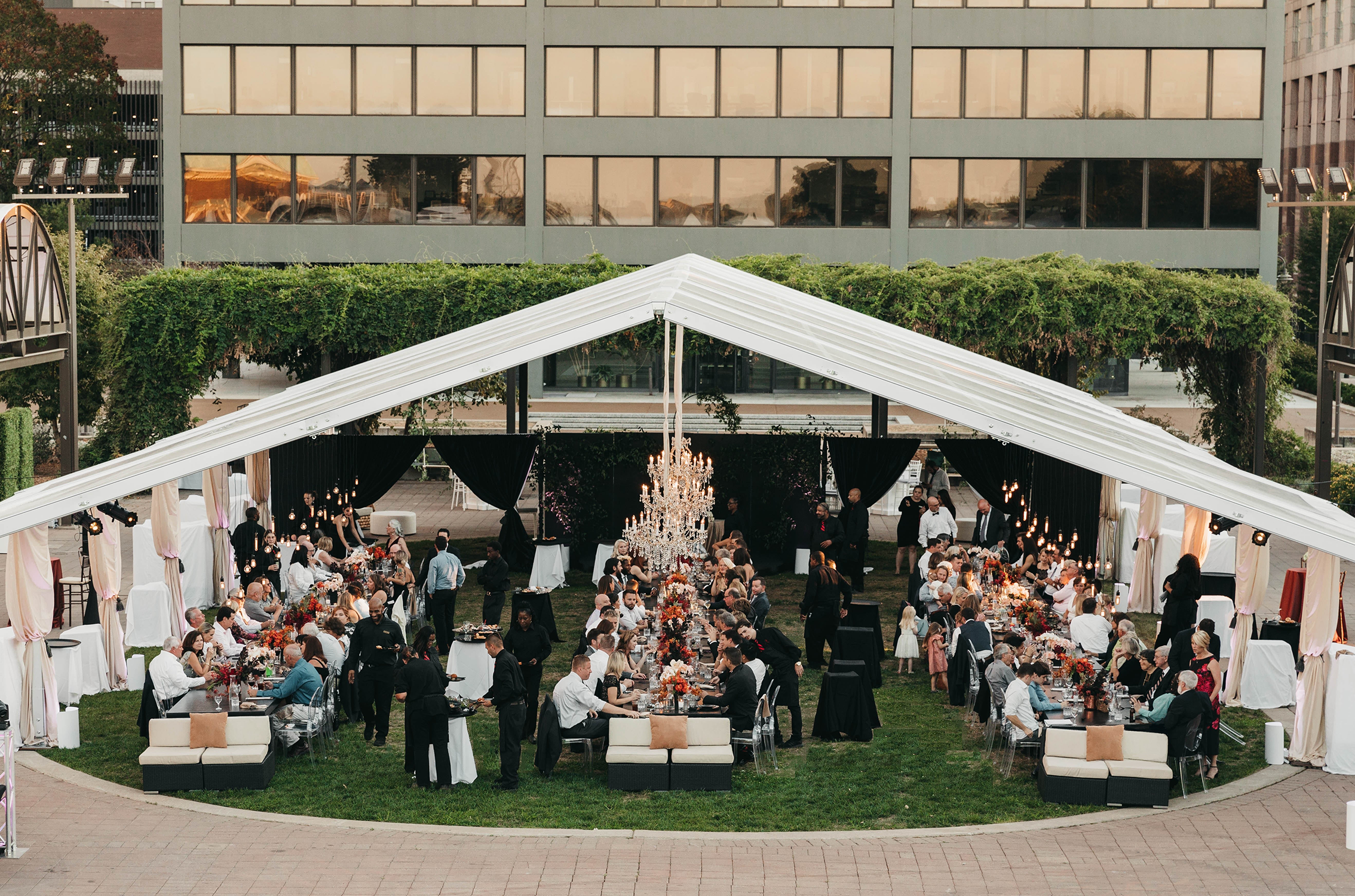 Wedding reception under Anchor Industries high peak tent