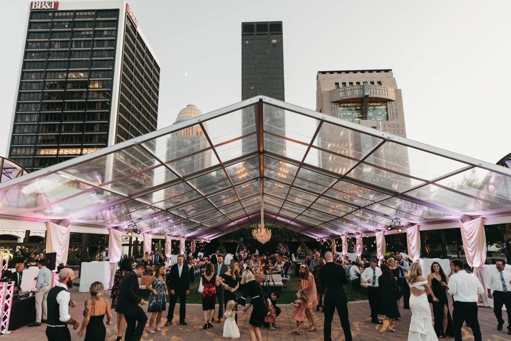 Anchor Industries transparent clear span tent at city event