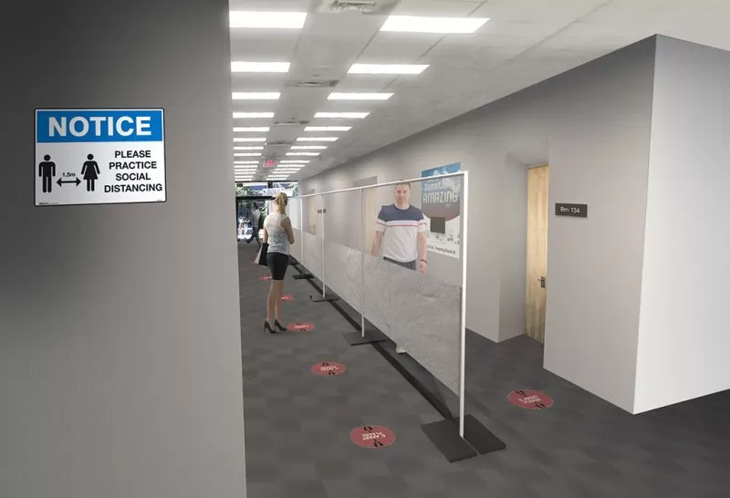 Customer service desk with Anchor Industries clear divider panel