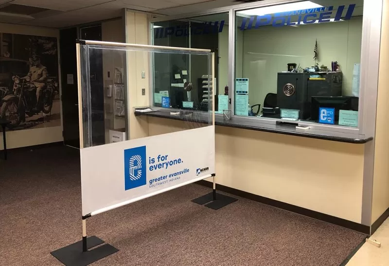 Anchor Industries protective barrier at reception desk