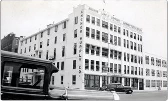 Historic Anchor Industries company building black and white photo