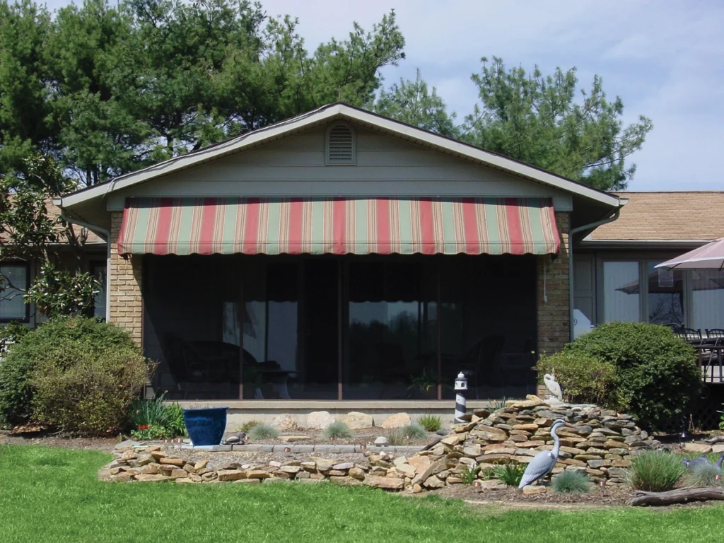 Residential striped fabric awning by Anchor Industries