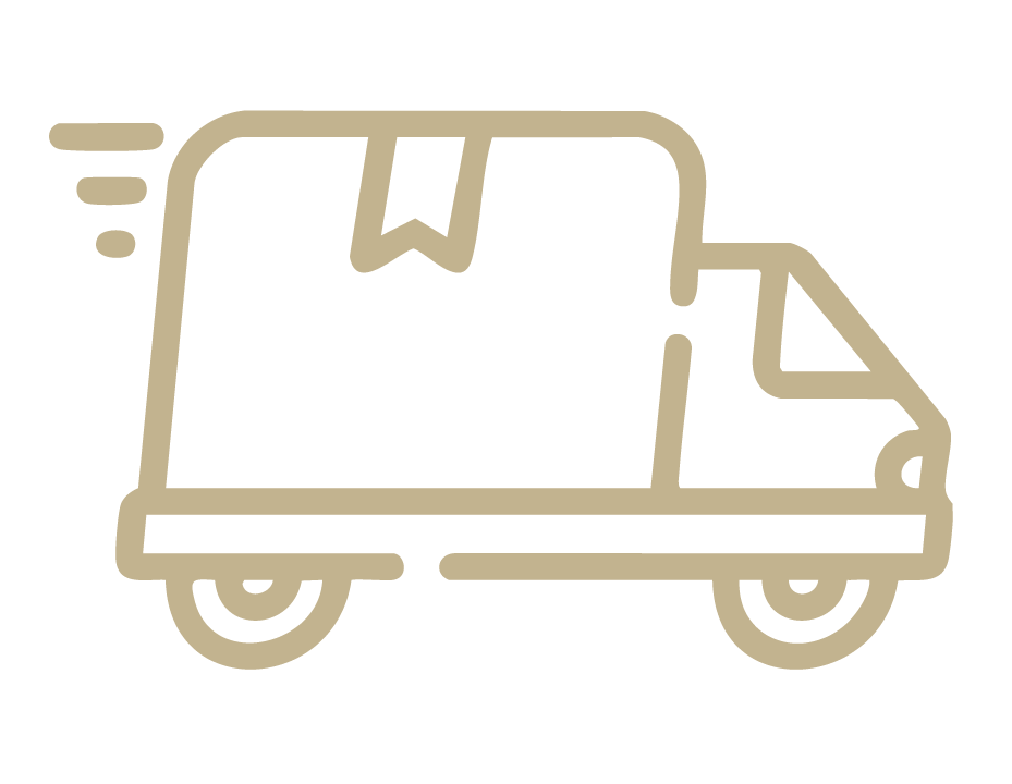 Gold icon of a delivery truck symbolizing logistics or shipping.